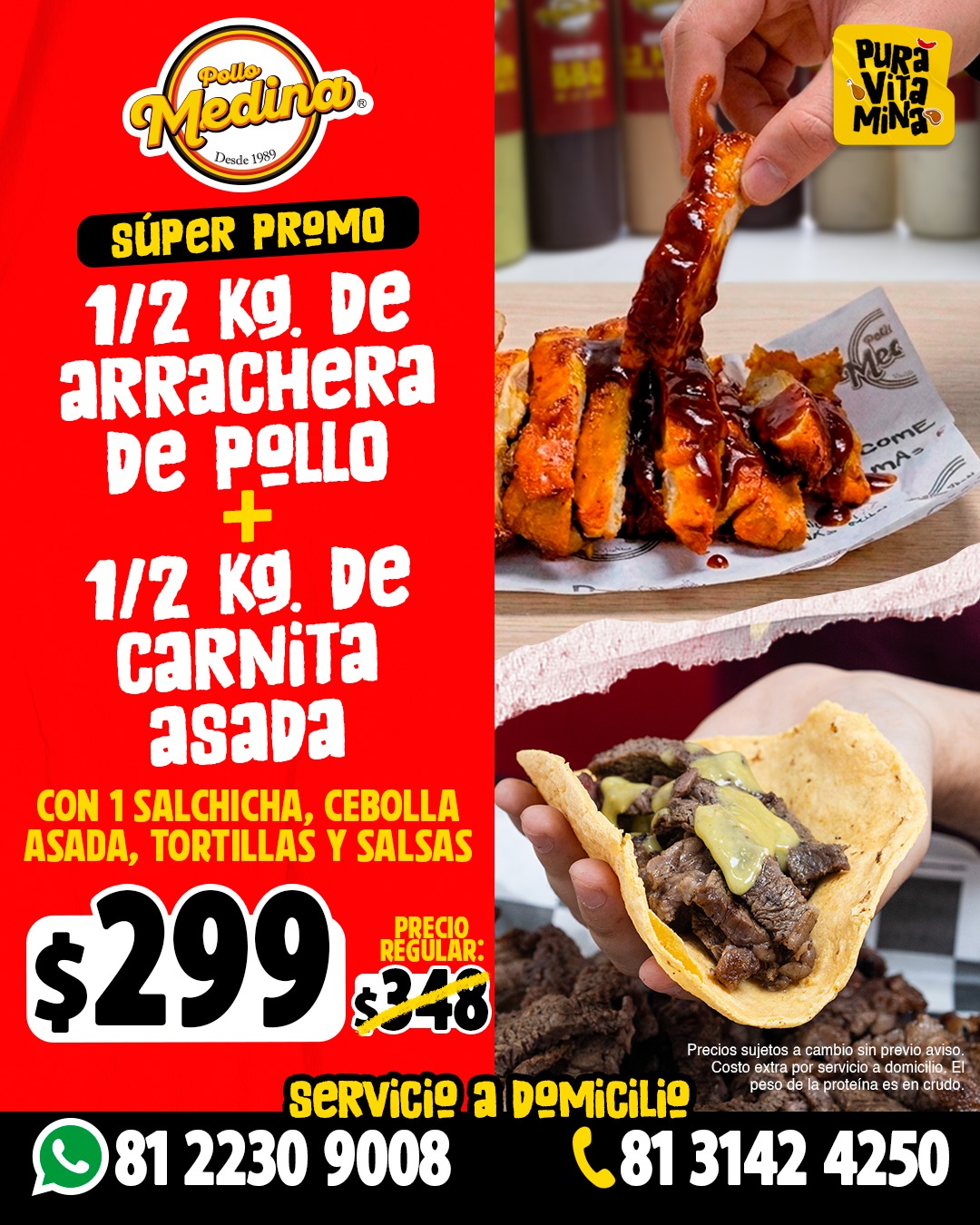 1/2 KG Arrachera de Pollo + 1/2 KG Carnita asada